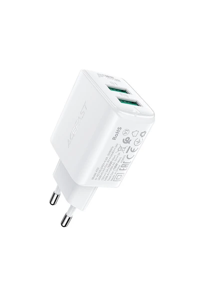 Acefast Hızlı Duvar Şarjı Çift Usb-a Çıkışlı 18w Telefon Ve Tablet Şarj Başlık Dual Usb-a Qc18w Eu A33 ürün görseli 1