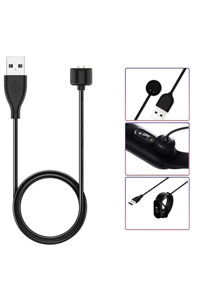 Coverzone Xiaomi Mi Band 7 Ile Uyumlu Akıllı Saat Şarj Kablosu Manyetik Usb Şarj Aleti Siyah ürün görseli 1