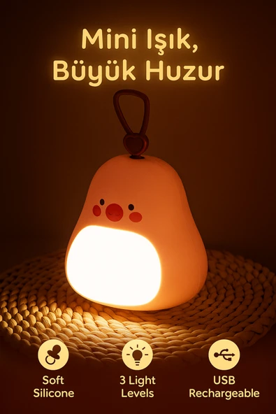 Coverzone Avokado Tasarımlı Gece Lambası 3 Kademeli Işık RGB Mod USB Şarjlı Silikon Bebek Uyku Işığı ürün görseli 1