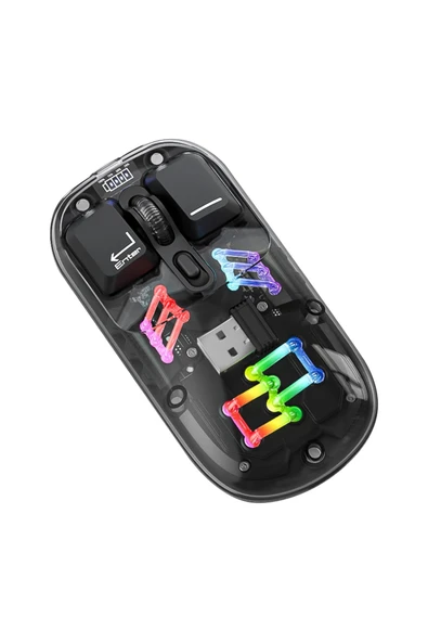 Coverzone Şarjlı Transparan RGB Çift Modlu Kablosuz Mouse 1600 DPI Wireless Bilgisayar Faresi KM16 ürün görseli 1