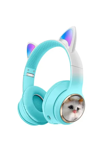 Coverzone Bluetooth Kulaklık Peluş Kedi Tasarımlı Kablosuz Kulak Üstü Kulaklık Kulakları Işıklı ürün görseli 1