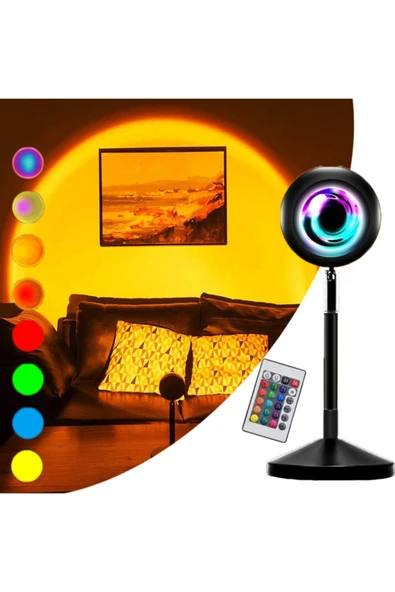 Coverzone Kumandalı Gün Batımı Projektörü Rgb 16 Renk Ufo Projeksiyon Usb Masa Lambası ürün görseli 1