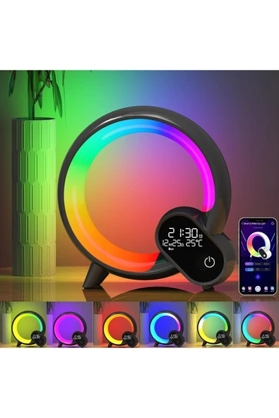 Coverzone Uzaktan Kumandalı Bluetooth Hoparlör RGB Atmosfer Işık Gece Lambası Dijital Ekran Saat Işığı HXD03 ürün görseli 1