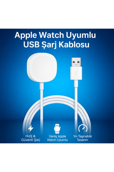 Coverzone USB Şarj Kablosu Apple Watch Serisi İçin Uyumlu A Kalite Taşınabilir Manyetik 1 Metre ürün görseli 1