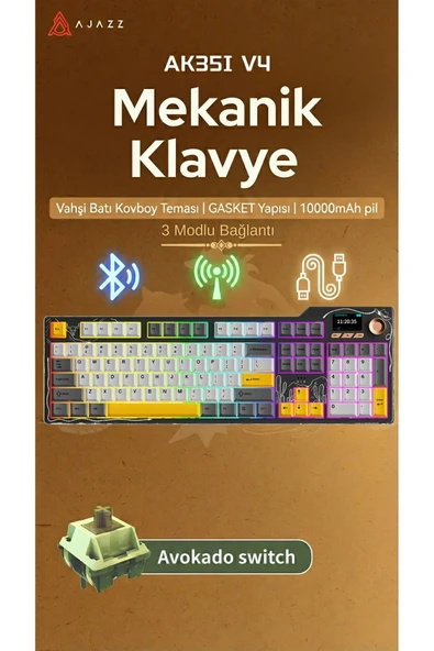 Coverzone Kablosuz Mekanik Klavye RGB Akıllı Ekran 3 Mod Hot-Swap 10000mAh AJAZZ AK35I V4 ürün görseli 1