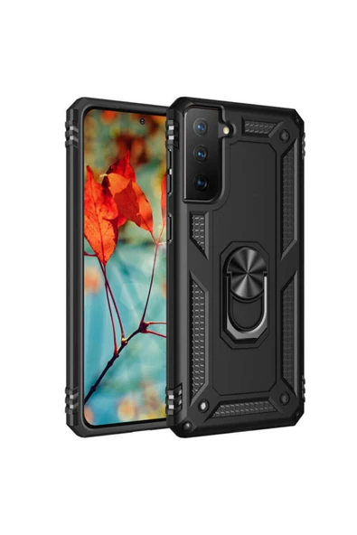 Coverzone Galaxy S21 Plus Kılıf Shockproof Yüzük Tutuculu Vega Siyah ürün görseli 1