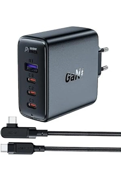 Acefast Duvar Şarj Cihazı Pd100w Type-c Şarj Kablolu Hızlı Şarj Gan Cep Telefonu Tablet Şarj Kafa V ürün görseli 1