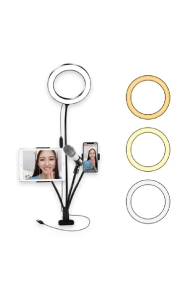 Coverzone 4 In 1 Selfie Led Halka Işık Klip-on Standı Telefon Ve Tablet Altlığı Tutucu ürün görseli 1