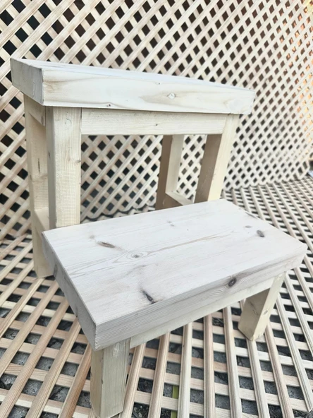 Nest WoodTR Doğal Ahşap İki Basamaklı Tabure Yükseltici (HAM AHŞAP) ürün görseli 1