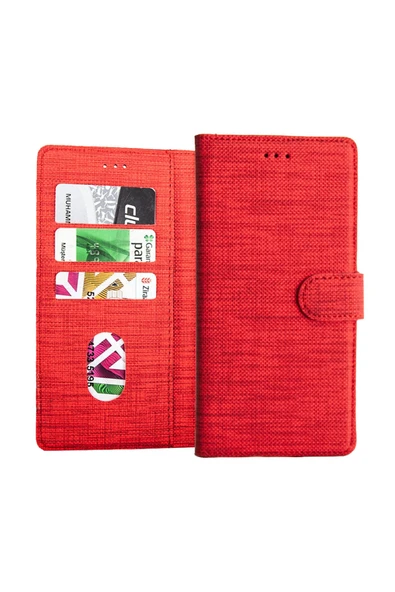 Coverzone Samsuıng Galaxy A30 Kılıf Standlı Kartvizitli Ve Para Gözlü Kumaş Desen Kırmızı ürün görseli 1