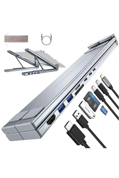 Coverzone 8in1 USB-C Laptop Stand Taşınabilir 4K HDMI USB 3.0 PD 100W Şarj Destekli Ayarlanabilir | LS81 ürün görseli 1