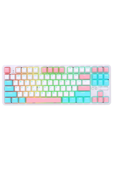 Coverzone Ajazz K870T Pro Kablosuz Hot Swap Mekanik Oyun Klavyesi-RGB Beyaz - Red Switch ürün görseli 1