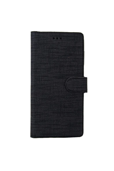 Coverzone General Mobile Gm5 Plus Standlı Kartvizitli Ve Para Gözlü Kumaş Desen Cüzdan Kılıf Siyah ürün görseli 1