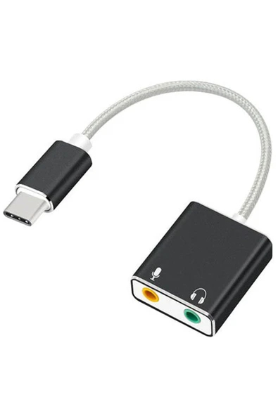 Coverzone Macbook Uyumlu Usb Type-c To Harici Ses Kartı Adaptörü Jack 3.5mm Kulaklık + Mikrofon - Siyah ürün görseli 1