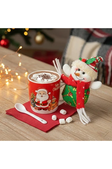Coverzone Yılbaşı Hediyesi Noel Baba Figür Kupa Set-Kaşıklı Seramik Kupa ve Peluş Noel Yılbaşı Hediyelik Eşya ürün görseli 1