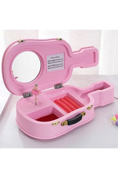 Coverzone Pembe Gitar Tasarımlı Dönen Balerinli Müzik Ve Takı Kutusu 26 cm ürün görseli 1