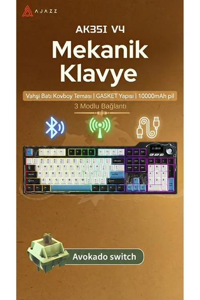 Coverzone Kablosuz Mekanik Klavye RGB Akıllı Ekran 3 Mod Hot-Swap 10000mAh AJAZZ AK35I V4 ürün görseli 1