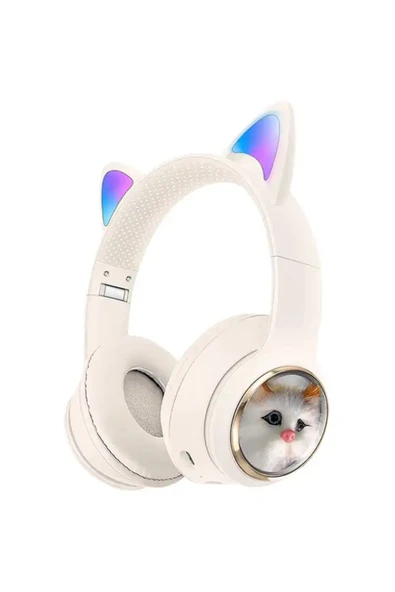 Coverzone Bluetooth Kulaklık Peluş Kedi Tasarımlı Kablosuz Kulak Üstü Kulaklık Kulakları Işıklı ürün görseli 1
