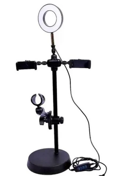 Coverzone Profesyonel Masaüstü Telefon Tutuculu Mikrofon Standı Selfie Işığı 4 In 1 ürün görseli 1