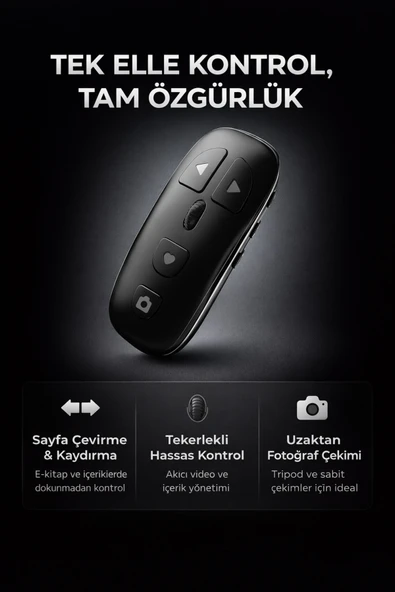 Coverzone Bluetooth Sayfa Çevirme Kumandası Telefon Tablet Uyumlu E-Kitap Video Kaydırma | KR-06 ürün görseli 1