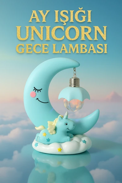 Coverzone Unicorn Figürlü Ay LED Gece Lambası – 13.5 cm Pilli Dekoratif Masa ve Çocuk Odası Işığı ürün görseli 1