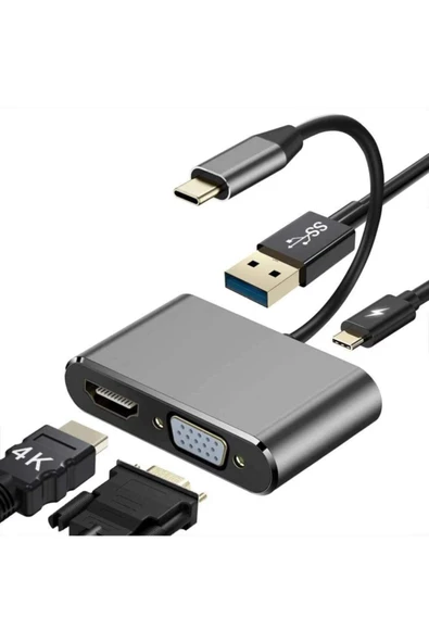 Coverzone Type- C To Hub Pd Hdmi+vga+usb Dönüştürücü Adapter 4 In 1 ürün görseli 1