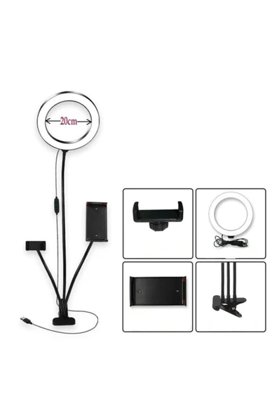 Coverzone 3 In 1 Selfie Led Halka Işık Klip-on Standı Telefon Ve Tablet Altlığı Tutucu ürün görseli 1