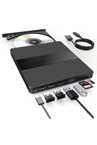 Coverzone 7in1 Harici DVD-ROM DVD-RW USB ve Type C Kablolu, PC, Tablet, DVD Player CD ROM Okuyucu CV540 ürün görseli 1