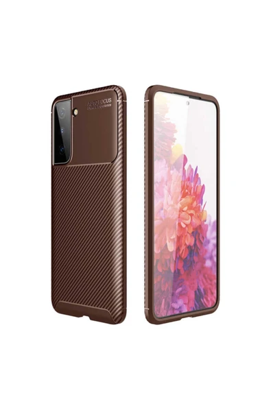 Coverzone Galaxy S21 Ultra Kılıf Karbon Delüx Tpu Silikon Kahverengi ürün görseli 1