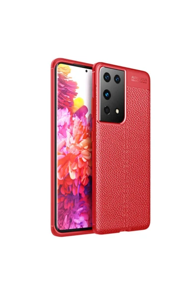Coverzone Galaxy S21 Ultra Kılıf Niss Silikon Deri Görünümlü Kırmızı ürün görseli 1