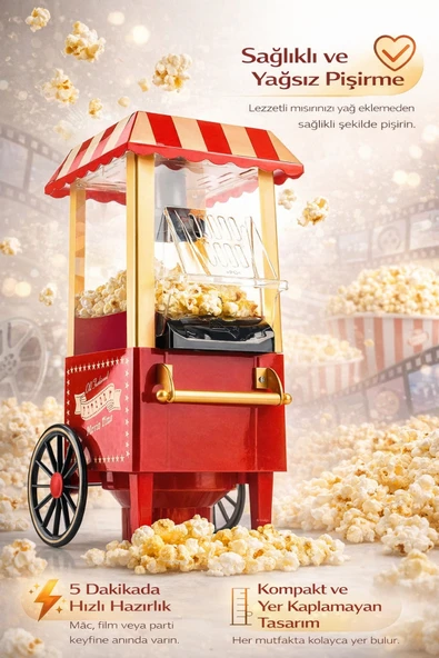Coverzone Patlamış Mısır Makinesi Yağsız Popcorn 5 Dakikada Hazır Evde Sinema Şeffaf Kapaklı | MP85A ürün görseli 1