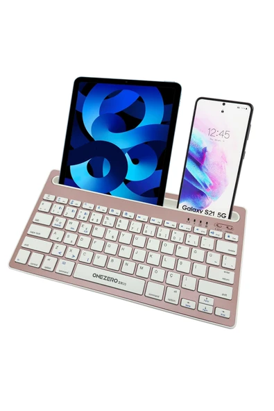 OneZero Bluetooth Klavye Multi Fonksiyonel Kablosuz Klavye 2 Cihaza Geçiş Stand Tutucu Türkçe Q Klavye Zr20 ürün görseli 1