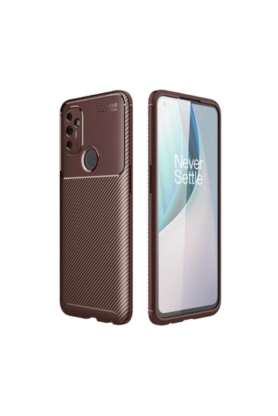Coverzone One Plus Nord N100 Uyumlu Karbon Delüx Tpu Silikon Kahverengi Kılıf ürün görseli 1