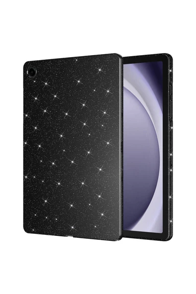 Coverzone Galaxy Tab S10 Lite İle Uyumlu Yüksek Kalite Simli Parlak Görünümlü Tablet Koton Kılıf Shimmer Siyah ürün görseli 1