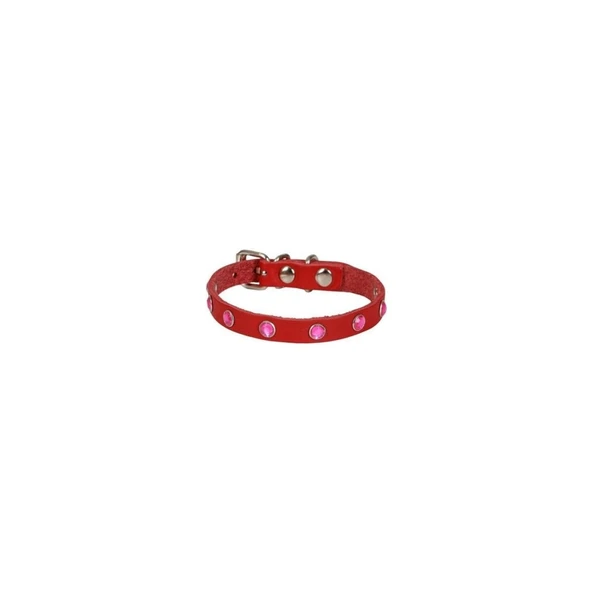 Cattie Gerçek Deriden El Yapımı Taşlı Kedi Boyun Tasması 1x21-25cm - Red ürün görseli 1
