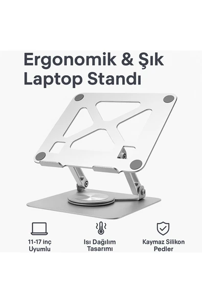 Coverzone Katlanabilir Laptop Standı - Alüminyum Alaşım, 11-17 inç, Portatif, Dayanıklı, Rahat Kullanım | X2 ürün görseli 1