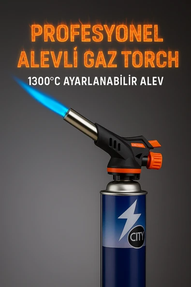Coverzone Gaz Torch Pürmüz - 1300°C Ayarlı Alev, Otomatik Ateşleme, Flambe, Karamelize, BBQ Torch | HS-509C ürün görseli 1