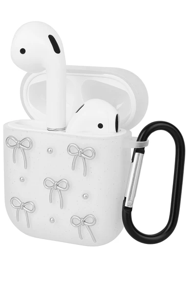 Coverzone AirPods Pro 2. Nesil ile Uyumlu Sert Silikon Kılıf Şeffaf Simli Koruyucu Askı Aparatlı Fiyonk ürün görseli 1