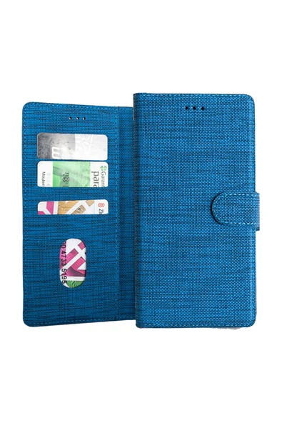Coverzone Samsuıng Galaxy A20 Kılıf Standlı Kartvizitli Ve Para Gözlü Kumaş Desen Mavi ürün görseli 1