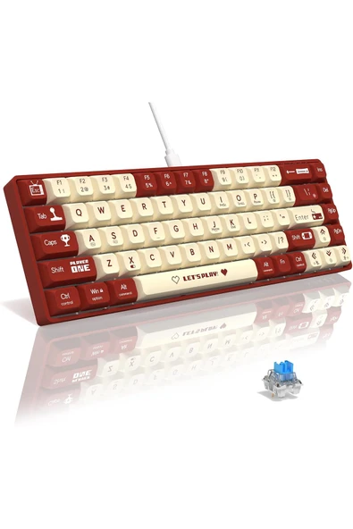 Coverzone Ajazz Ak680 65% Kablolu Hotswap Mekanik Klavye, 68 Tuşlu Anti-ghosting Kırmızı Beyaz, Blue Switch ürün görseli 1