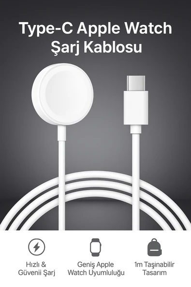 Coverzone Type-C Şarj Kablosu Apple Watch Serisi İçin Uyumlu A Kalite Taşınabilir Manyetik 1 Metre ürün görseli 1