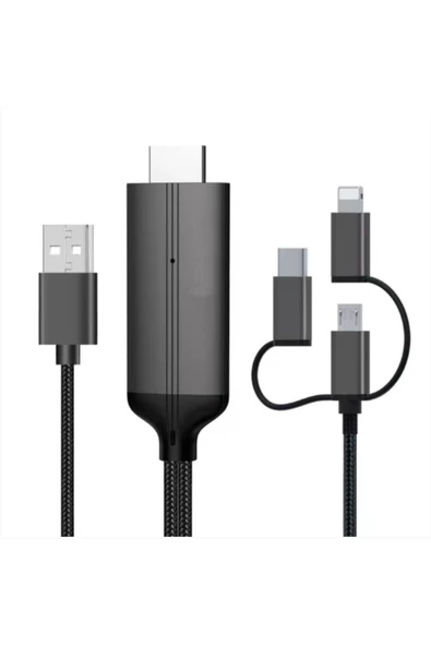 Coverzone Phone To Hdmı Kablo, 2k 60hz Yüksek Hızlı 3in1 Kablo Telefondan Hdmı Çıkış Kablo Zr847 ürün görseli 1