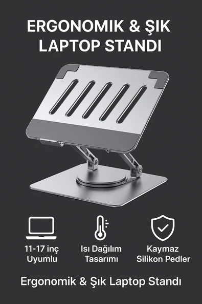 Coverzone Katlanabilir Laptop Standı - Alüminyum Alaşım, 11-17 inç, Portatif, Dayanıklı, Rahat Kullanım | WG3 ürün görseli 1