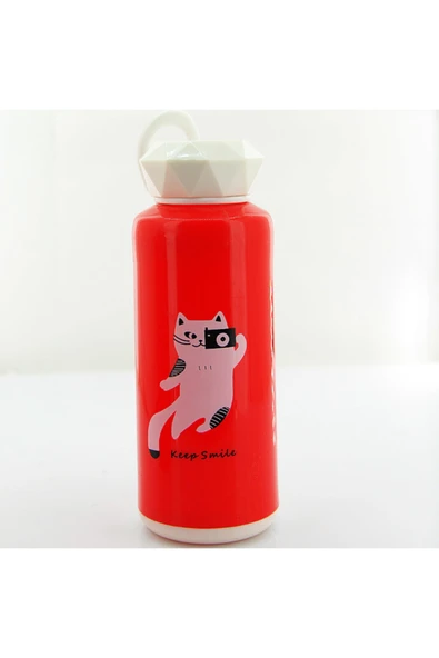 Coverzone 330 Ml Plastik Kapak Matara Keep Smile Kırmızı ürün görseli 1