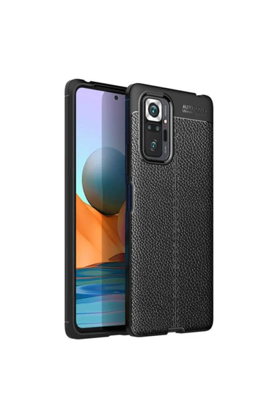 Coverzone Xiaomi Redmi Note 10 Pro Uyumlu Niss Silikon Deri Görünümlü Siyah Kılıf ürün görseli 1