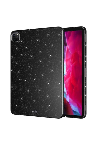 Coverzone iPad Pro 11 2022 M2 İle Uyumlu Yüksek Kalite Simli Parlak Görünümlü Tablet Koton Kılıf Shimmer Siyah ürün görseli 1