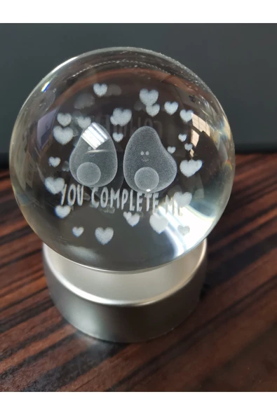 Coverzone Renk Değiştiren Mini Boy Pilli 3d Cam Küre You Complete Me 6 Cm Kristal Cam Küre ürün görseli 1