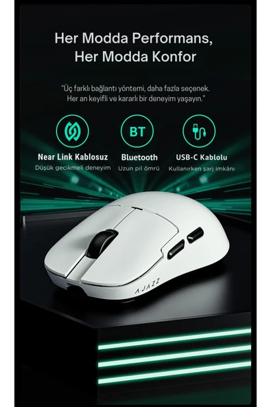 Coverzone Ajazz AJ159 NL Kablosuz Gaming Mouse – 3 Modlu Bağlantı, Ultra Düşük Gecikme, 61g Hafif ürün görseli 1