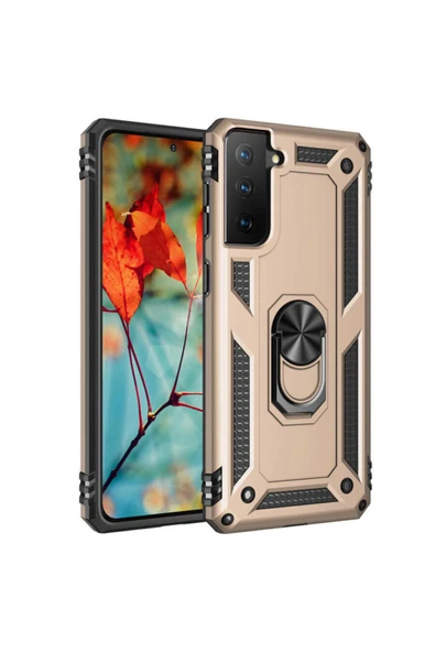 Coverzone Galaxy S21 Ultra Kılıf Shockproof Yüzük Tutuculu Vega Gold ürün görseli 1