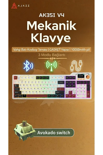 Coverzone Kablosuz Mekanik Klavye RGB Akıllı Ekran 3 Mod Hot-Swap 10000mAh AJAZZ AK35I V4 ürün görseli 1